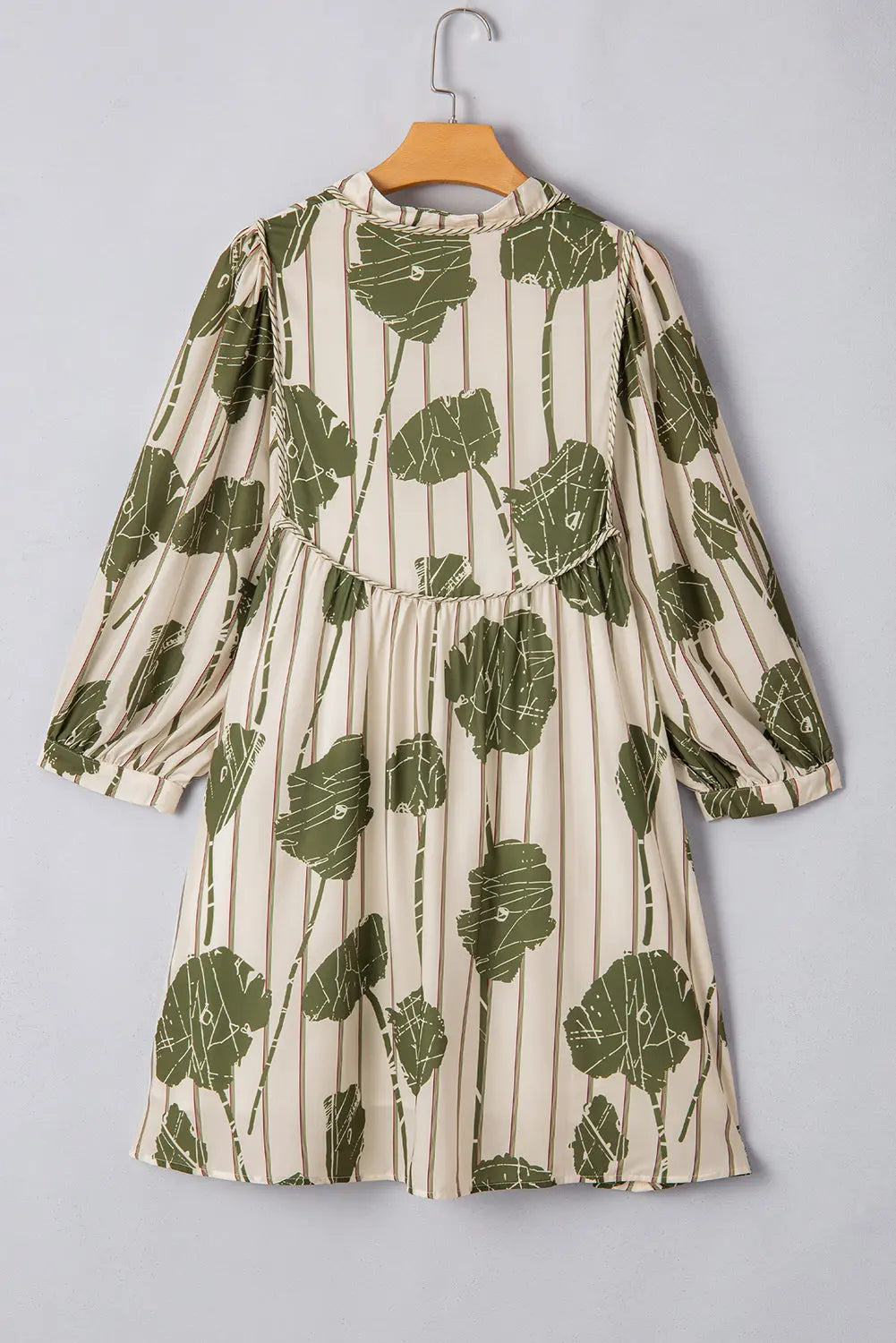 Angie Floral Striped Piping Puff Sleeve Dress Threaded Pear