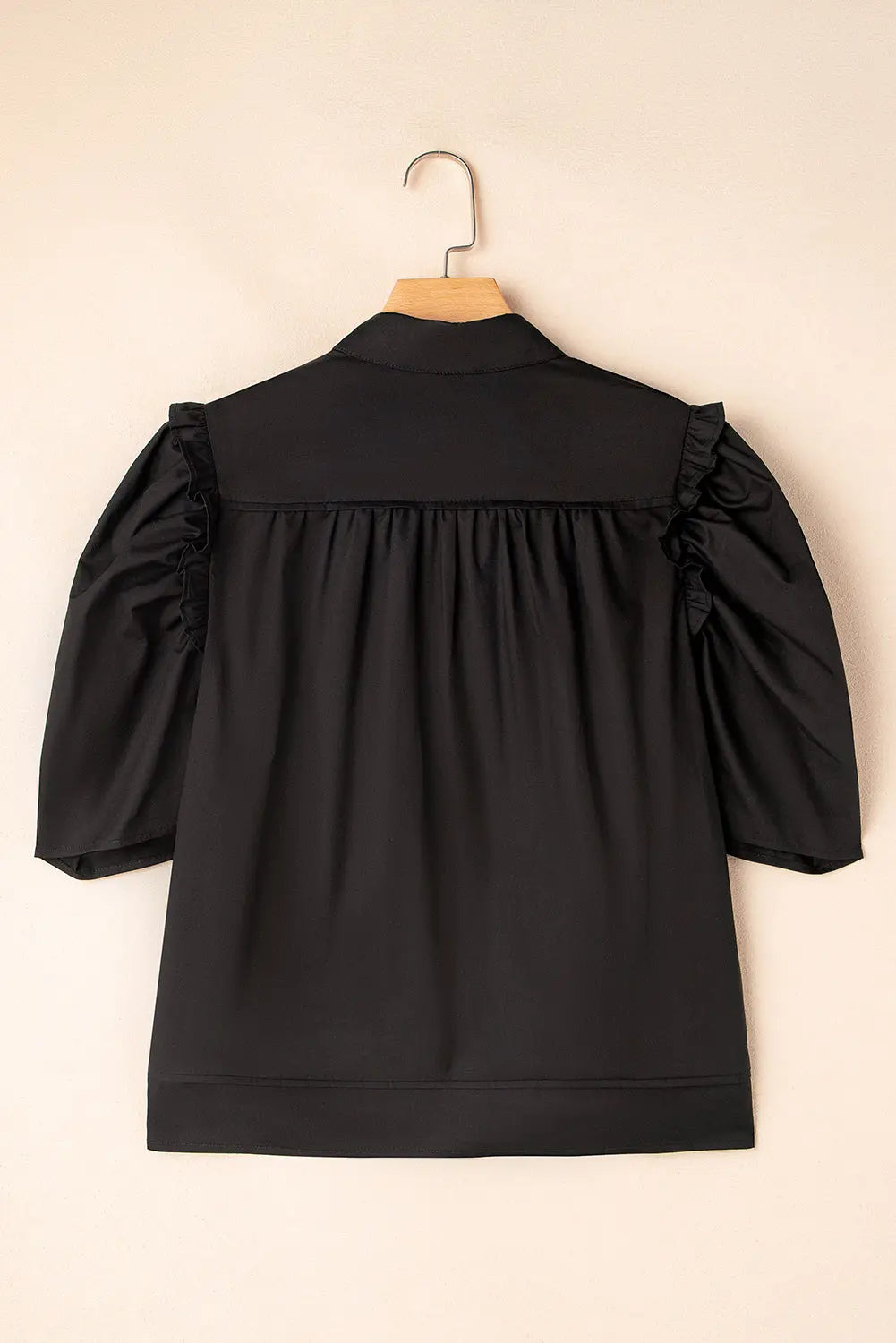 Analeia Frilly Puff Sleeve Stylish Collared Shirt Threaded Pear
