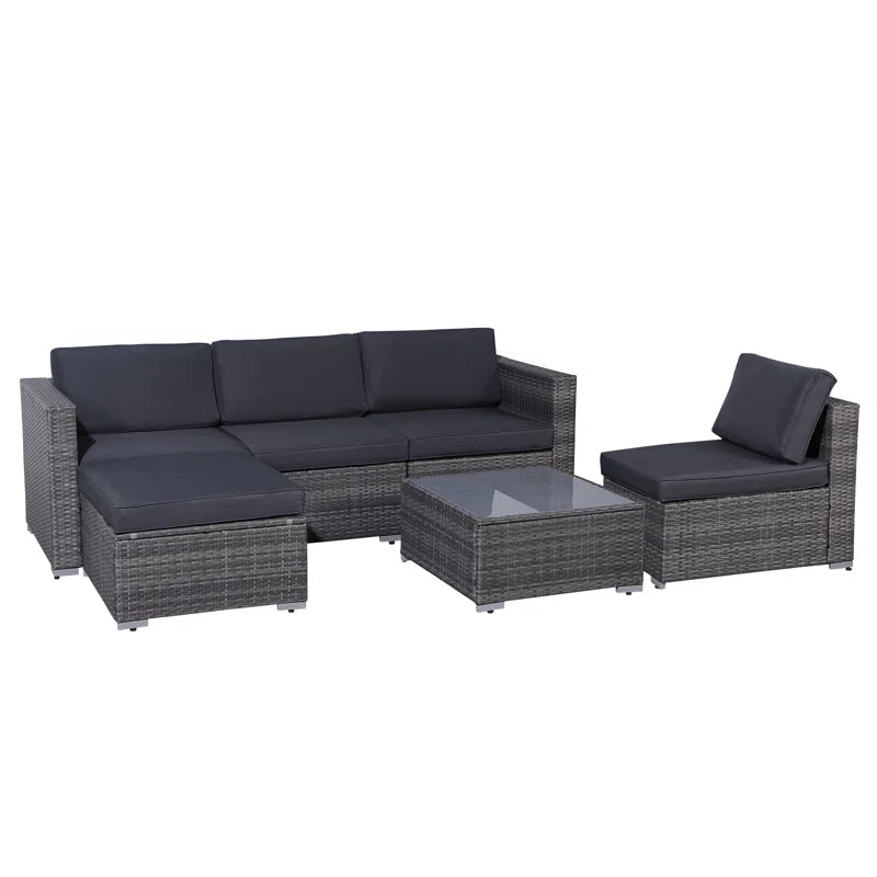 6 Piece Rattan Outdoor Sectional Set With Cushions ShipItFurniture
