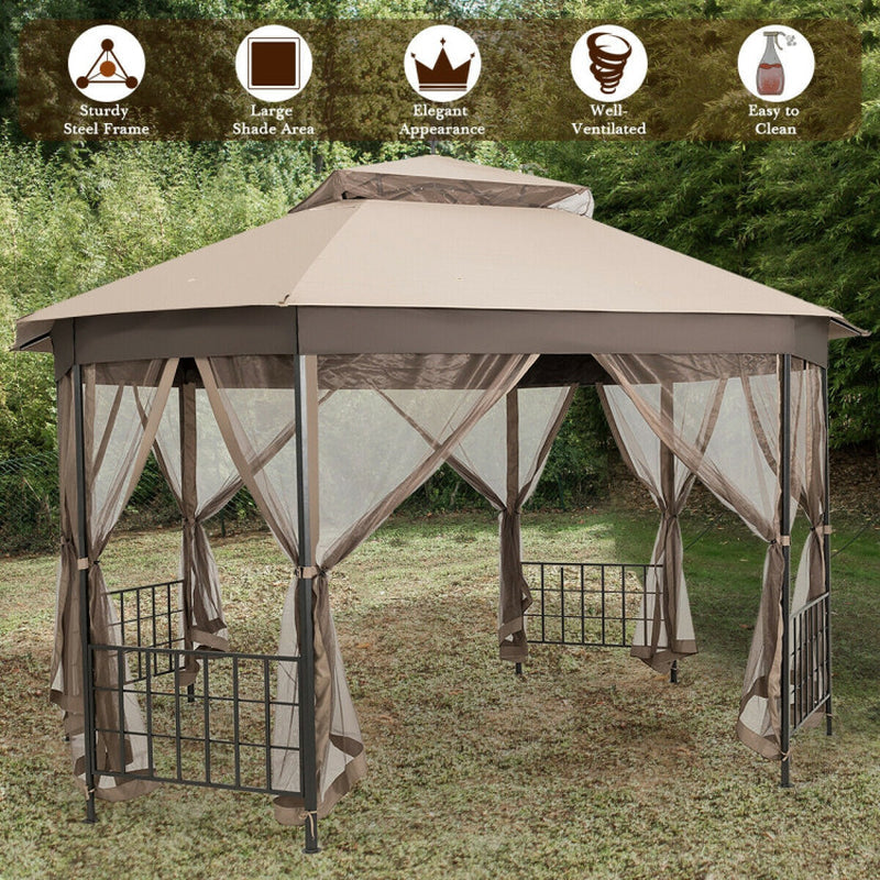 10’X 12’ Octagonal Patio Gazebo with Mosquito Net ShipItFurniture
