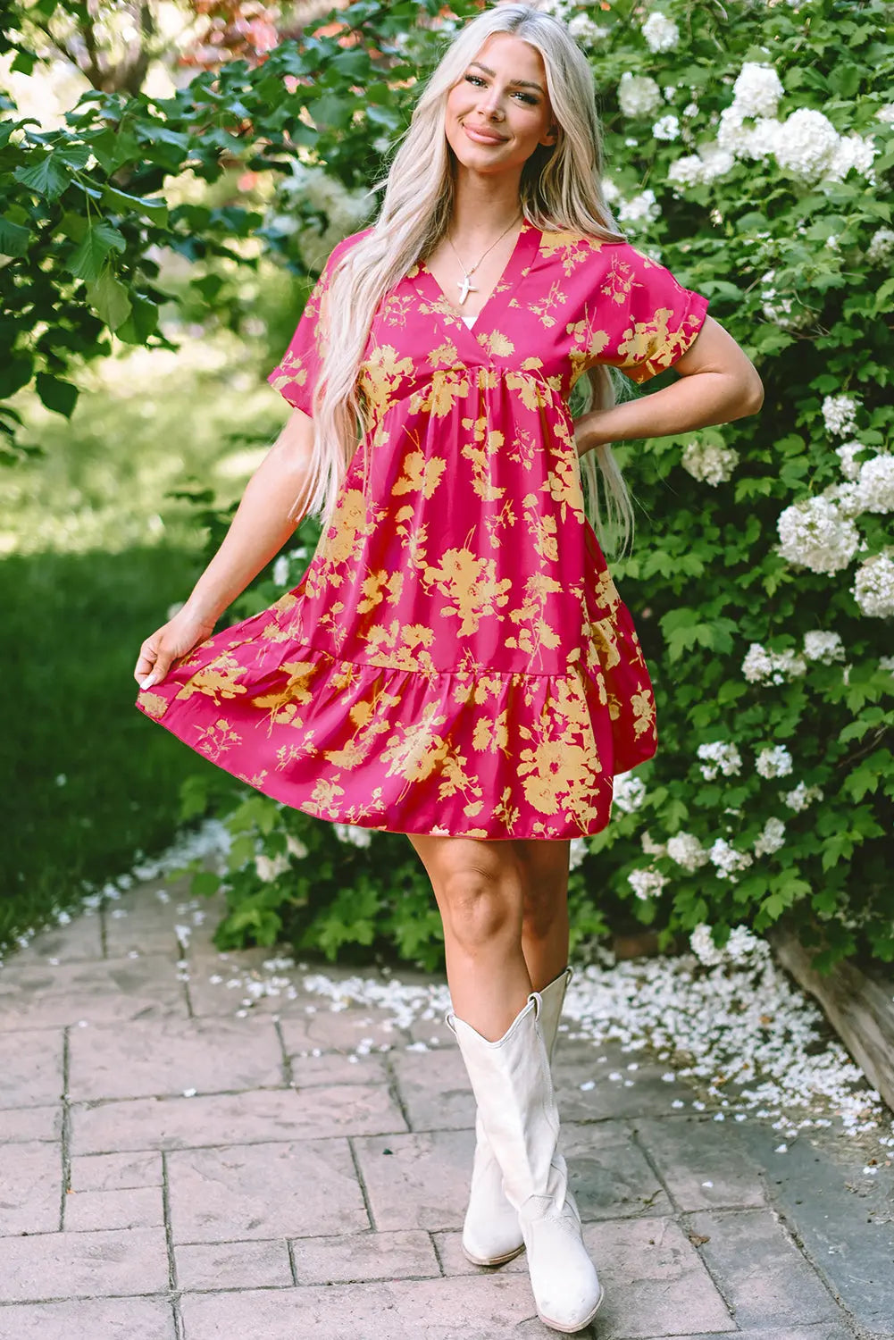 Keira Floral Smock Dress Threaded Pear