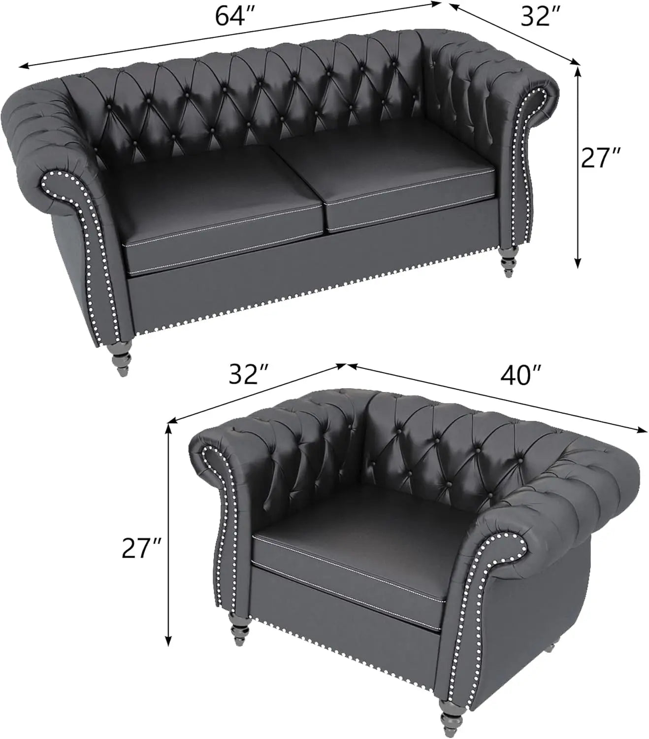 Sectional PU Leather Modular Sofa Couches, Black Tufted Cushions ShipItFurniture