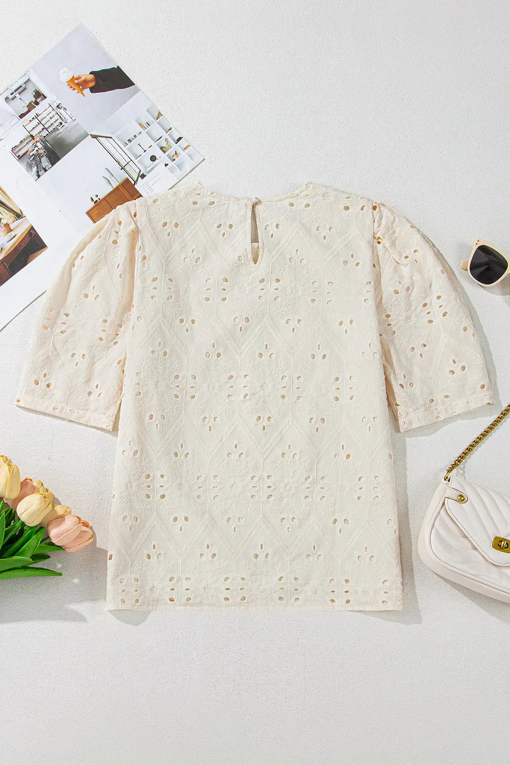 Frankie Eyelet Embroidered Casual Blouse Threaded Pear