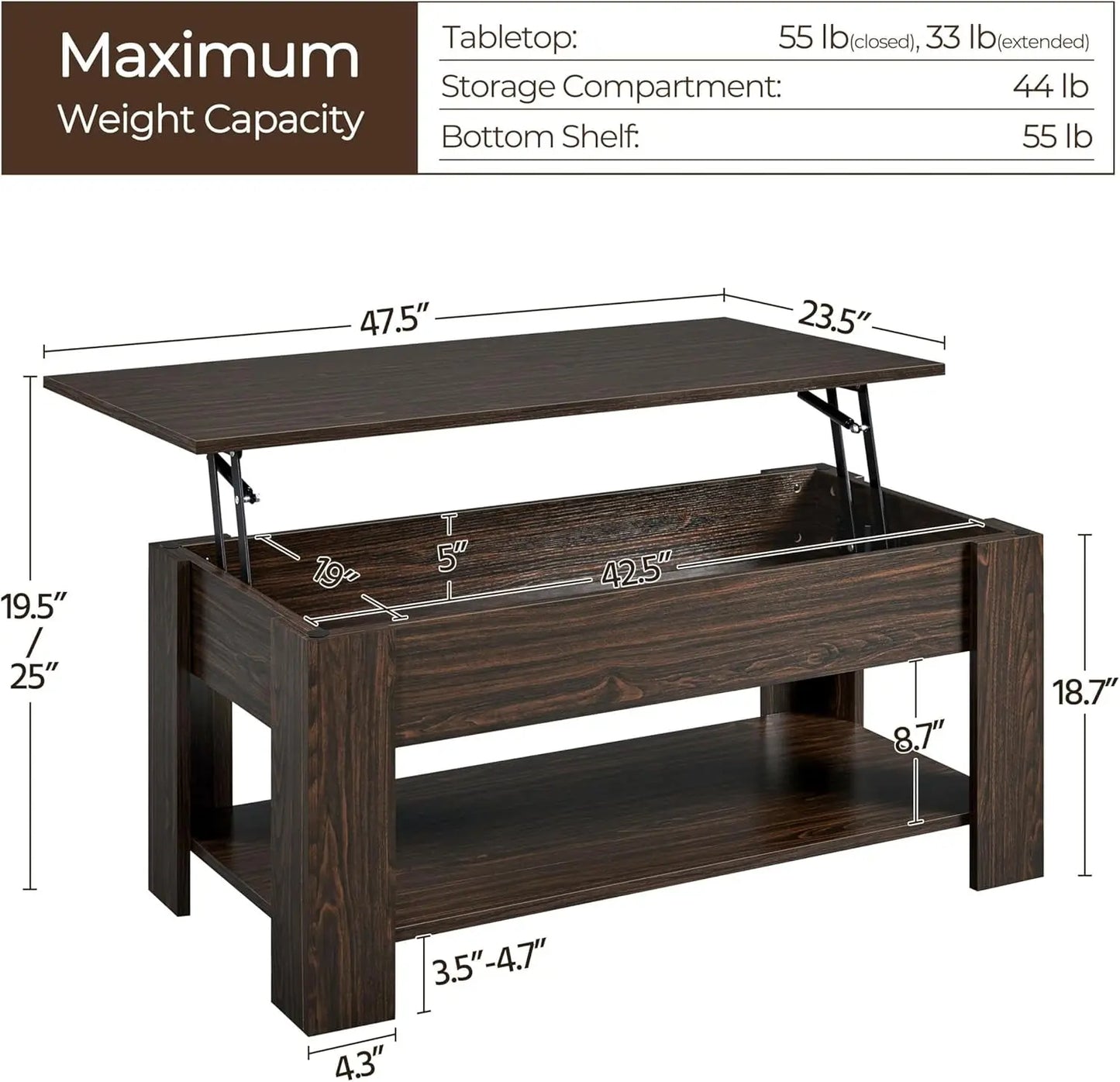 Espresso Lift Top Coffee Table With Hidden Compartment ShipItFurniture