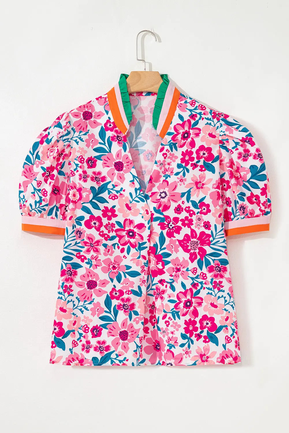 Gianna Floral Short Sleeve Blouse Threaded Pear
