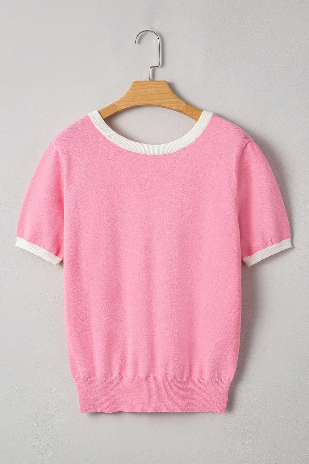 Mercy Bow V-Shape Cut Back Short Sleeve Sweater Threaded Pear