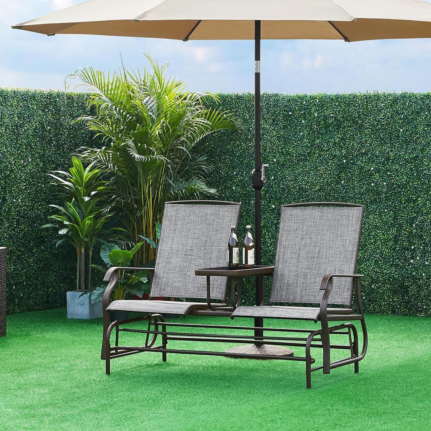 Two-Seat Outdoor Glider Bench with Center Table ShipItFurniture