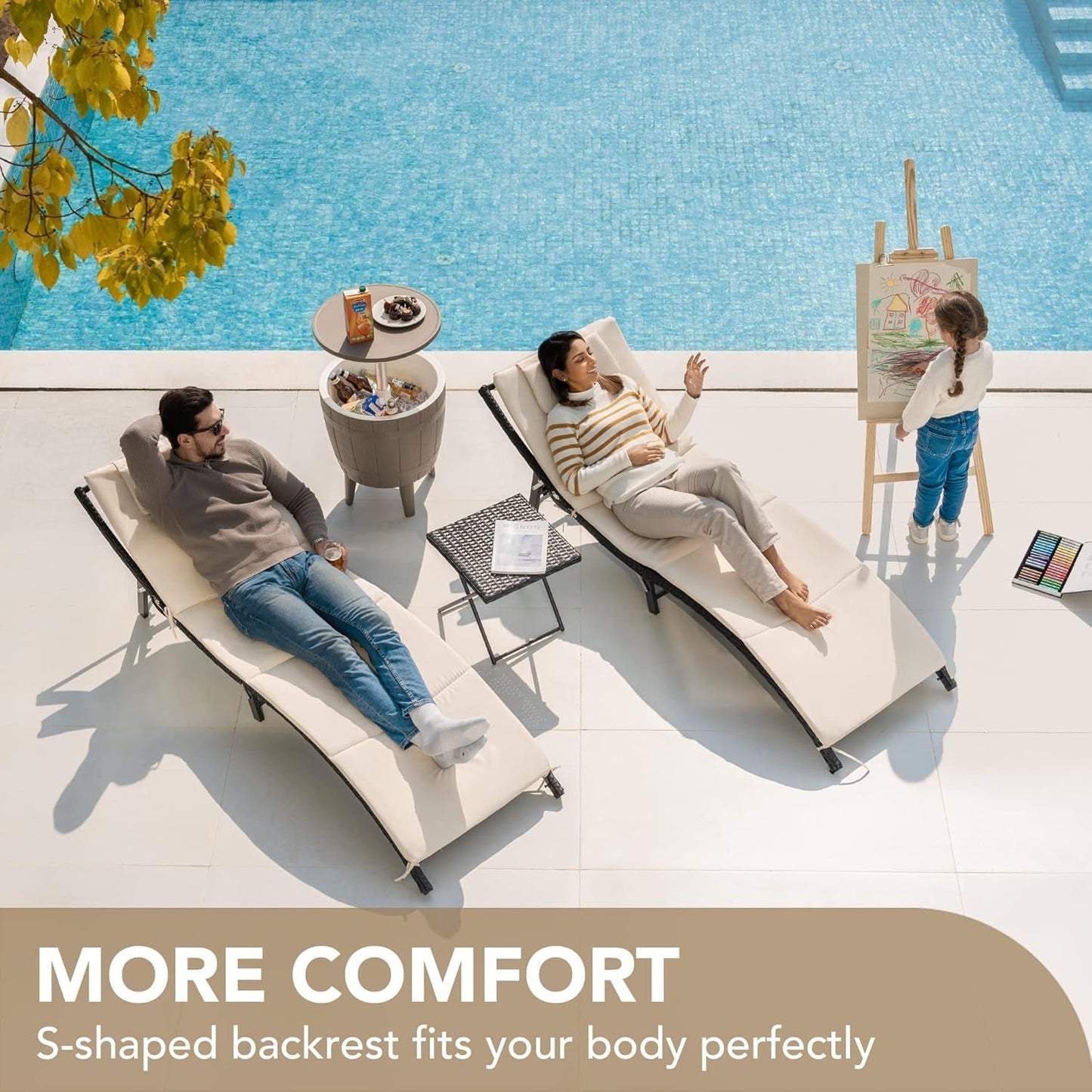 Adjustable Outdoor Rattan Chaise Lounge Set With Table ShipItFurniture