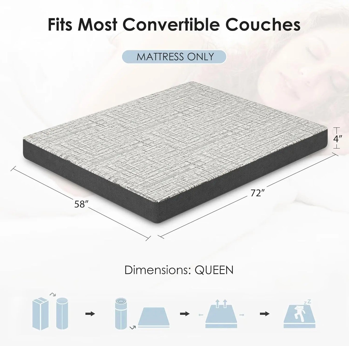 4-Inch Memory Foam Sofa Mattress Queen Size ShipItFurniture