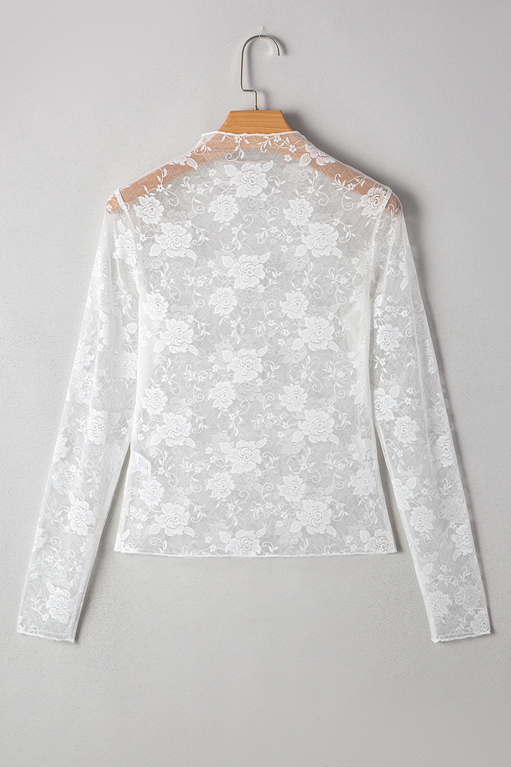 Myla Sheer Floral Lace Mesh Mock Neck Long Sleeve Top Threaded Pear