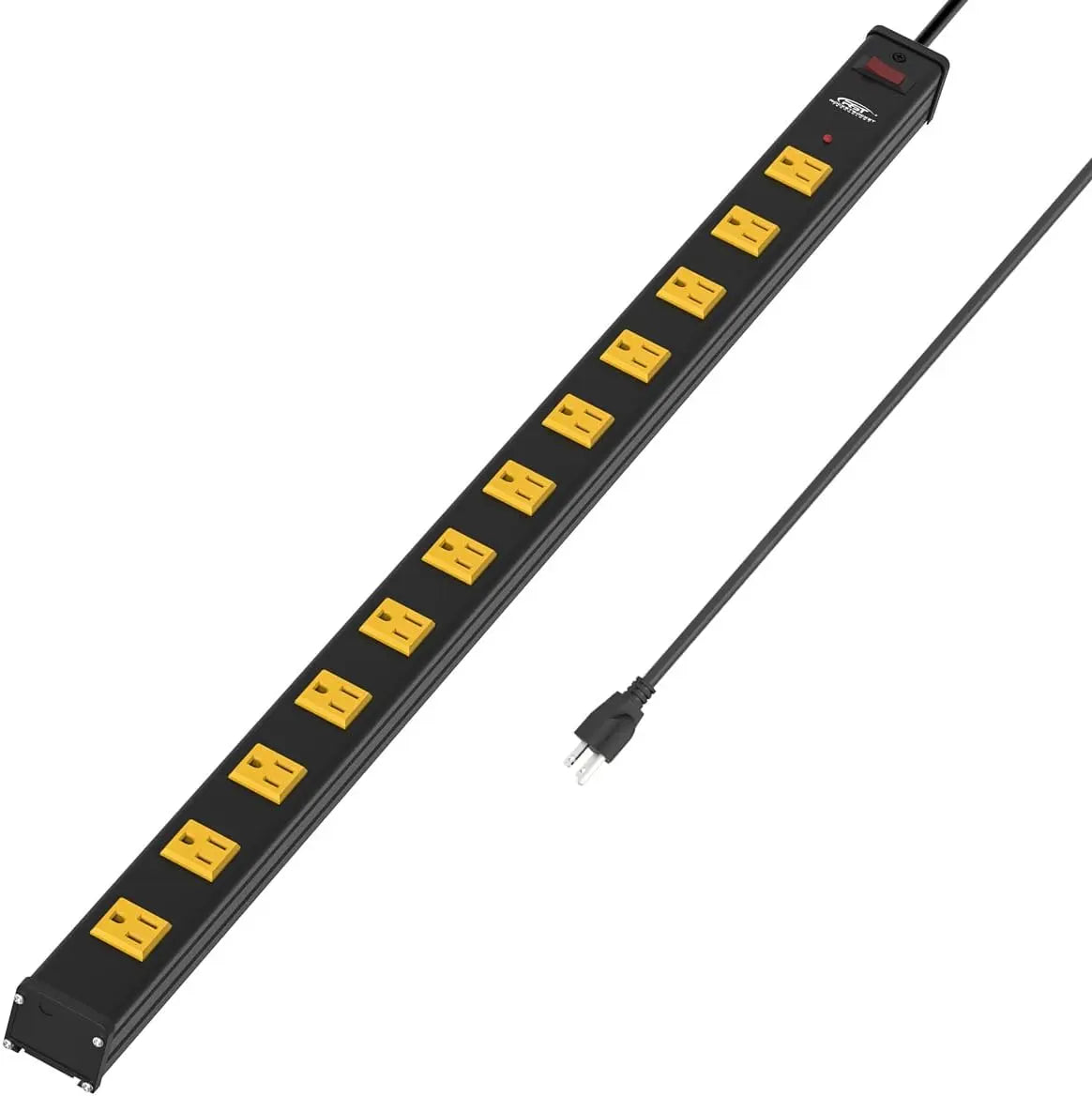 CRST Wideoutlets 2.6" Wide Spaced 12 Outlets Mountable Metal Power Strip Surge Protector with 1800 Joule Protection & EMI Filter Heavy Duty Construction 15A Circuit Breaker Included Rocket Socket Technology