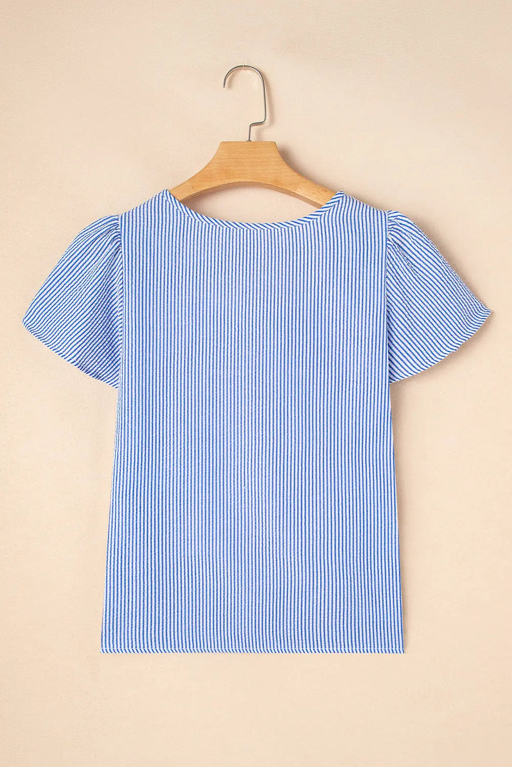Marisol Stripe Textured Ruffle Square Neck Blouse Threaded Pear