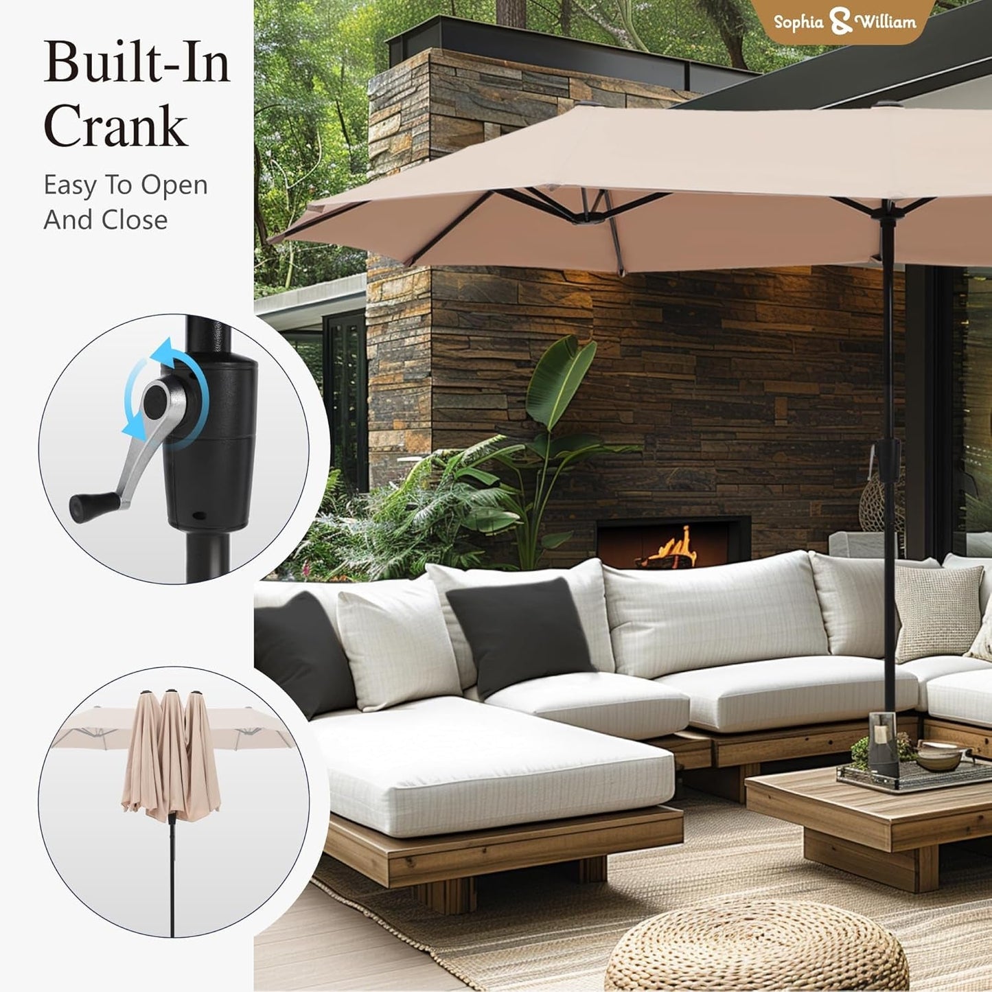 Patio Set with Umbrella 8 Pieces Outdoor Dining Set for 6 with 13Ft Double-Sided Patio Umbrella Beige, 6 X Swivel Patio Chairs, 1 Metal Table for Lawn Garden ShipItFurniture