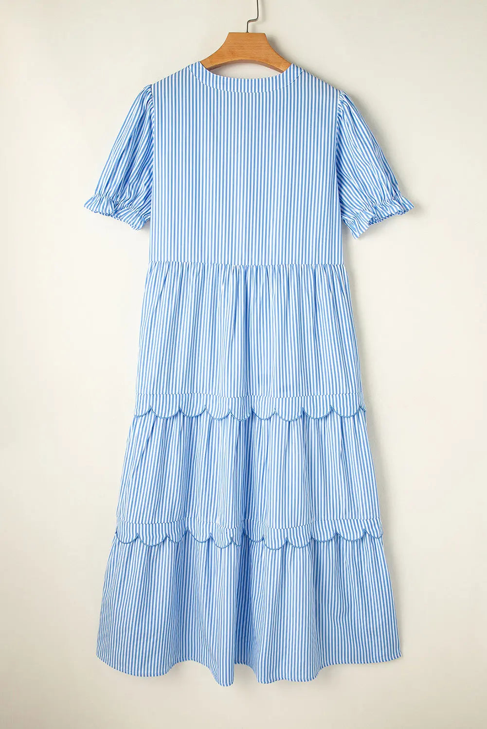 Noah Stripe Tiered Scallop Long Dress Threaded Pear