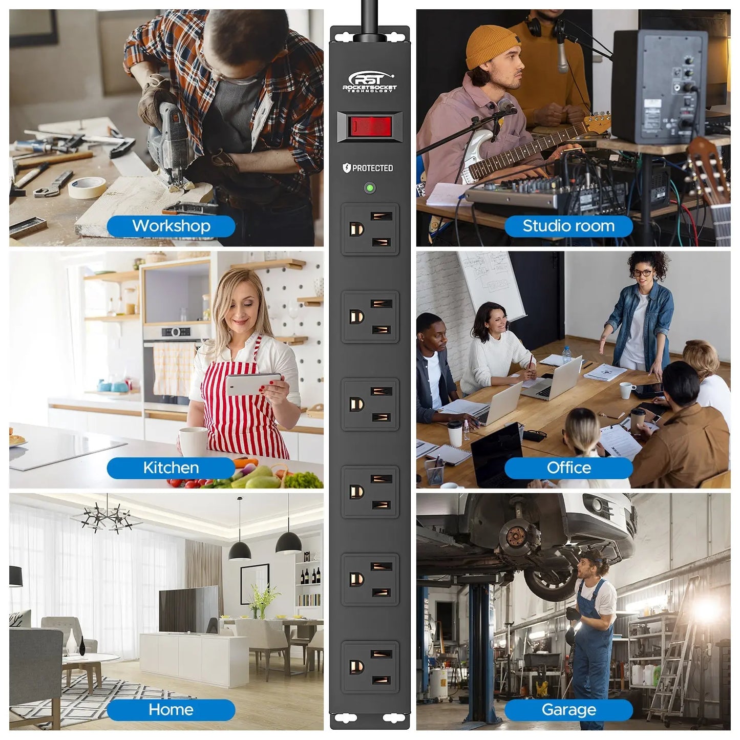 CRST 6 Outlets Wide Spaced Mountable Metal Power Strip Surge Protector, 6FT Flat Plug Power Cord, Mounting Kits Included - Get it from Bo