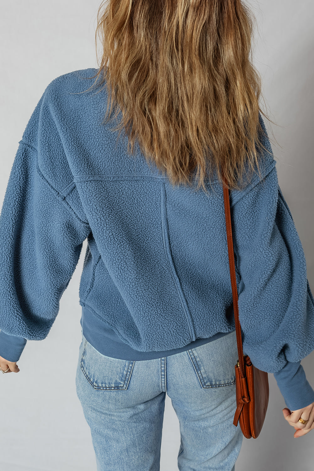 Kinsley Fleece Exposed Seam Casual Sweatshirt Threaded Pear
