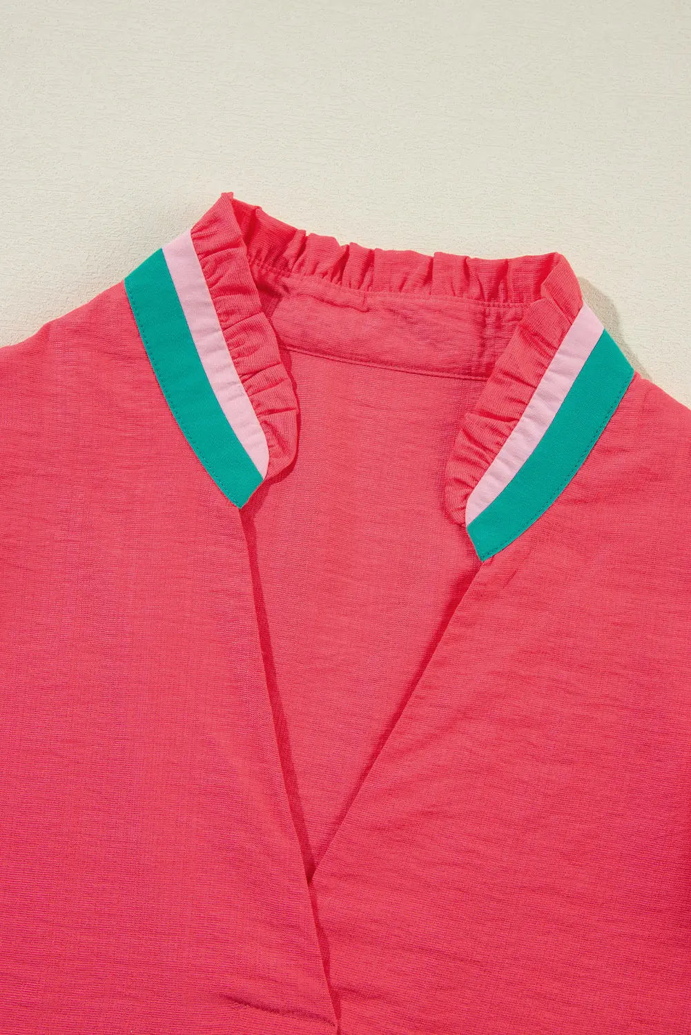 Becky V Neck Short Sleeve Blouse Threaded Pear