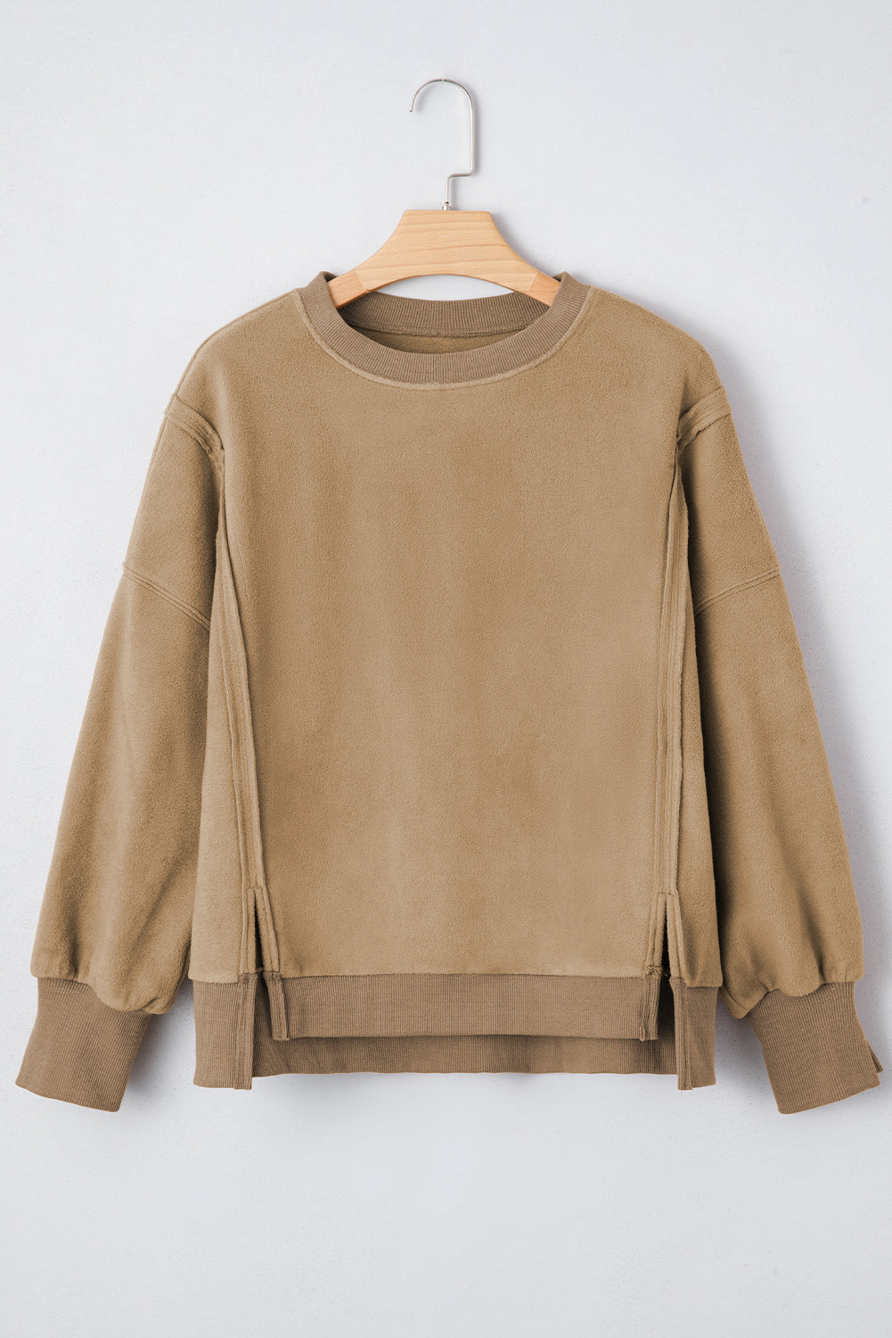 TatumFuzzy Sherpa Splicing Pullover Sweatshirt Threaded Pear