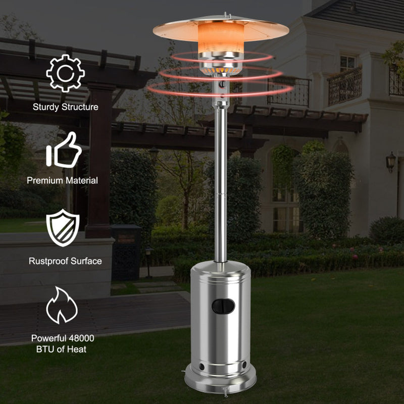 50000 BTU Stainless Steel Propane Patio Heater with Trip over Protection ShipItFurniture