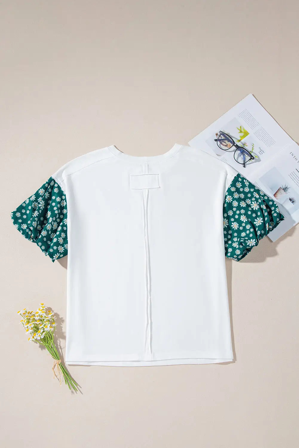 Aileen Floral Puff Sleeve Oversized Top Threaded Pear