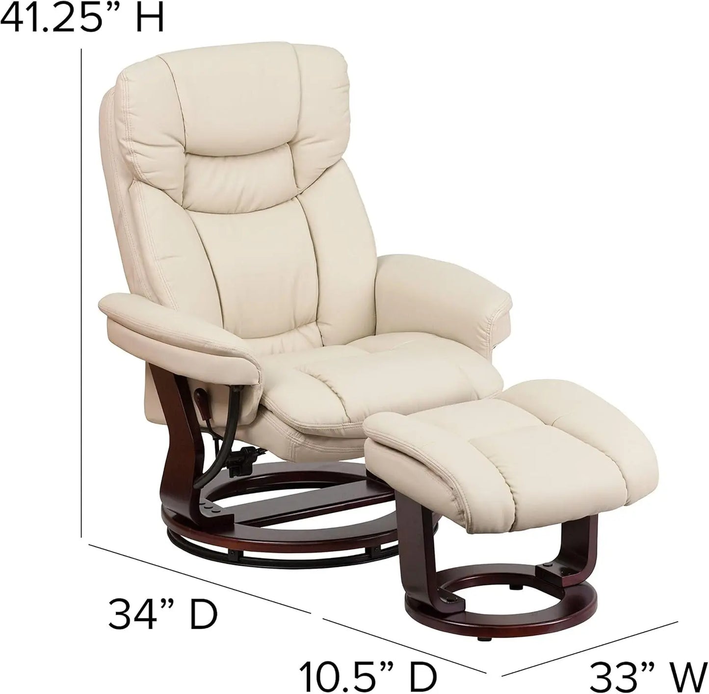 Beige Leathersoft Upholstered Recliner With Ottoman ShipItFurniture