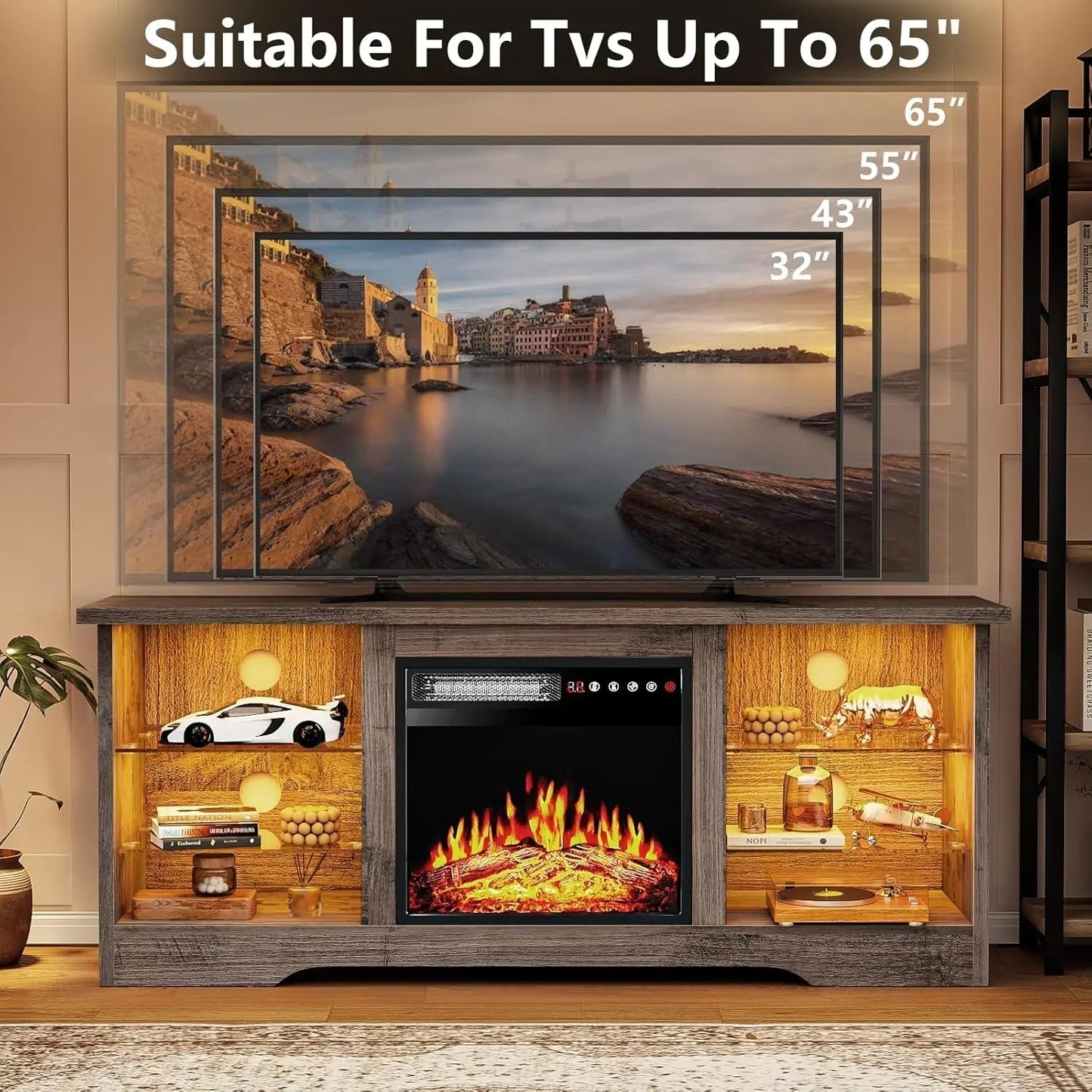Fireplace TV Stand 18 Inch Electric Fireplace Gray ShipItFurniture