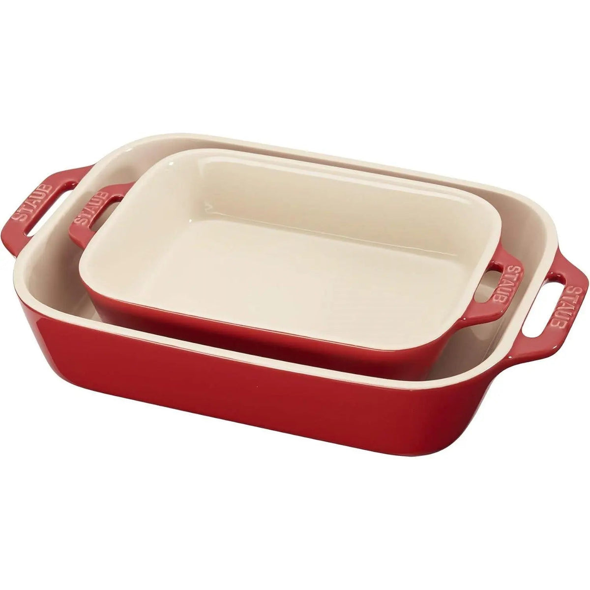 2 Piece Ceramic Stoneware Baking Dish Set in Cherry Red / Ivory - Get it from Bo
