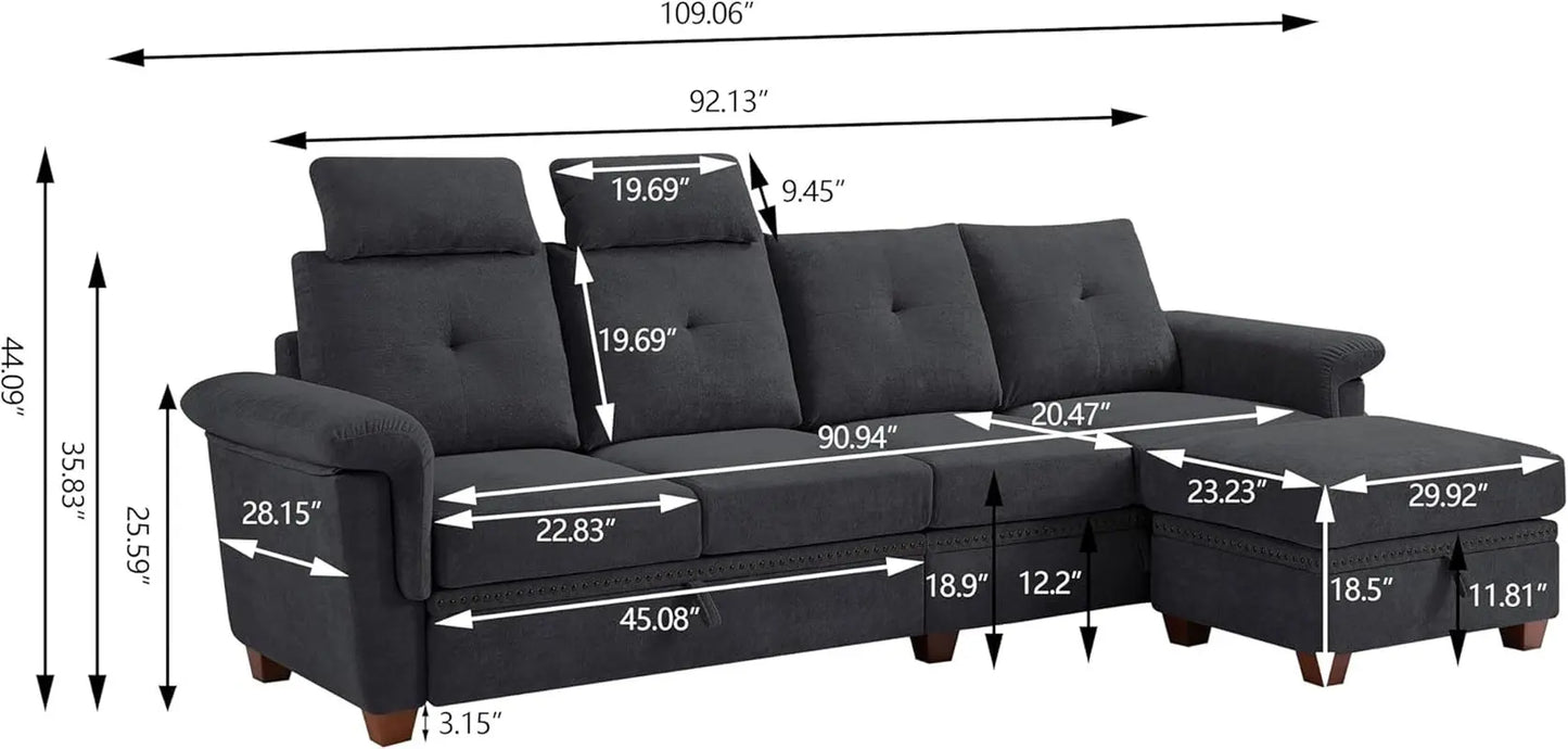 L Shaped Sectional Sofa With Storage Chaise Dark Grey ShipItFurniture