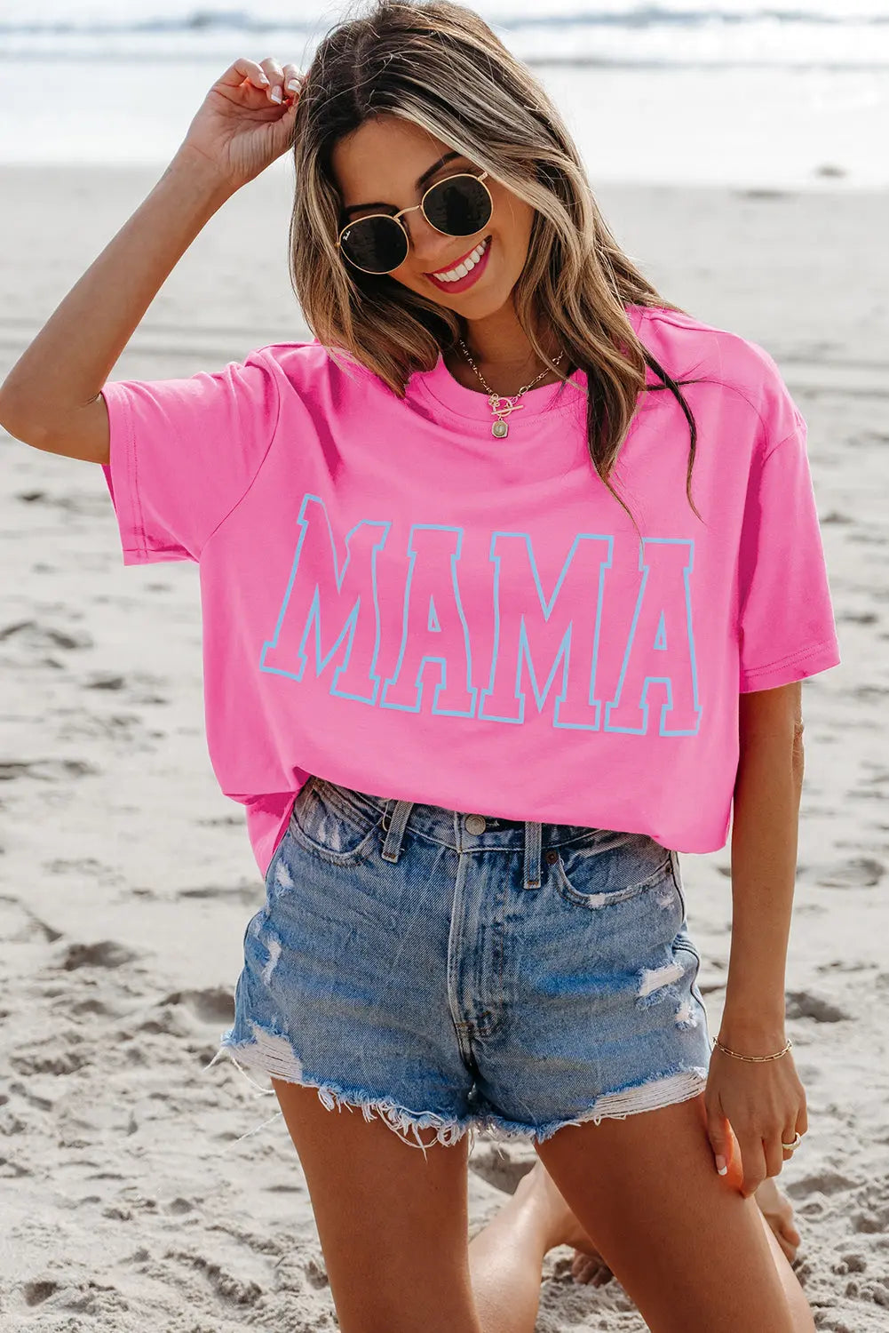 MAMA Letter Graphic Neon Tee Threaded Pear