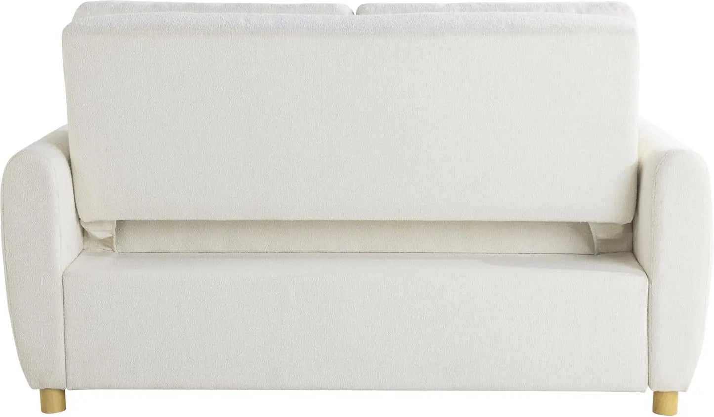 Convertible Sleeper Loveseat 66 Inch Polyester Ivory ShipItFurniture