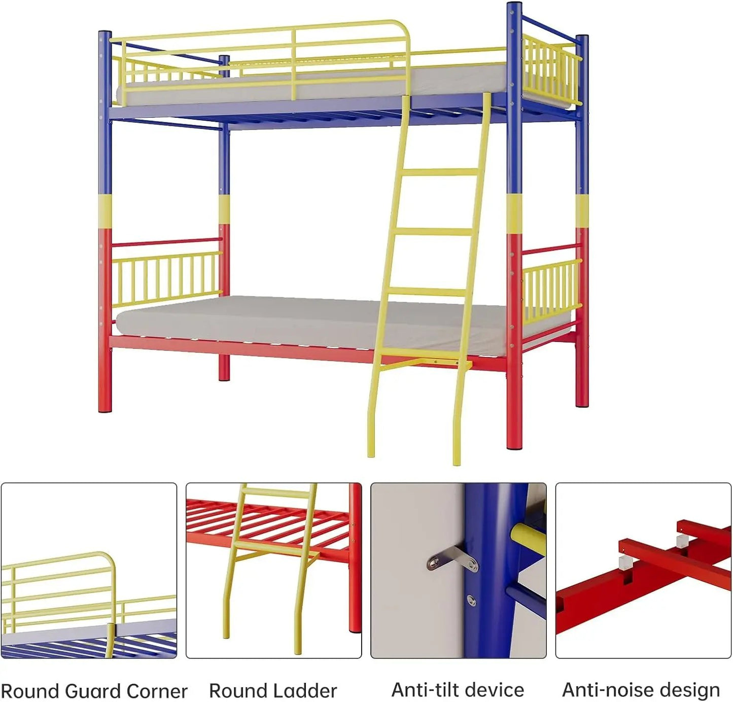 Metal Bunk Bed Twin over Twin,Twin over Full Bunk Bed,Bunk Bed Full over Full,Twin Bunk Beds for Kids with Safety Guardrail and Convertible Bunk Bed Design,Steel Bed for School, Bedroom-4
