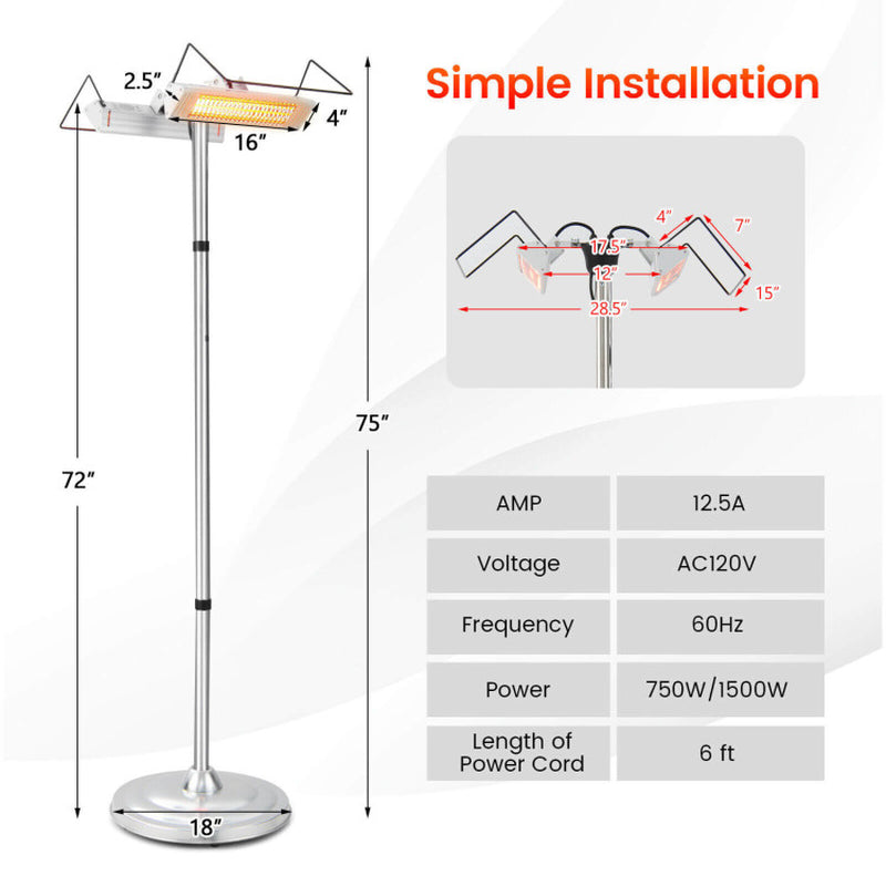 1500W Standing Electric Heater with Double-Sided Heating ShipItFurniture
