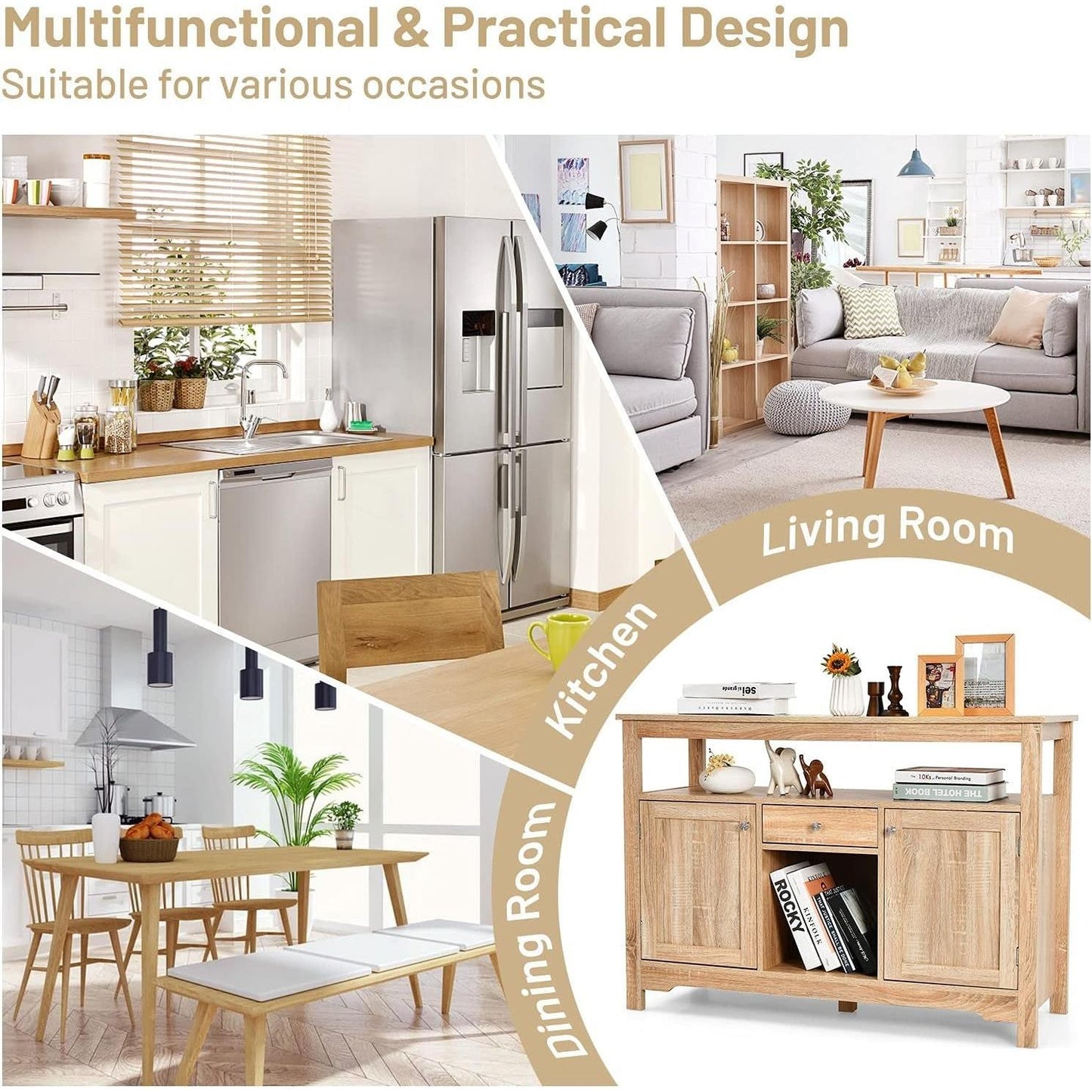 Natural Wood Dining Sideboard Buffet With Wine Storage ShipItFurniture