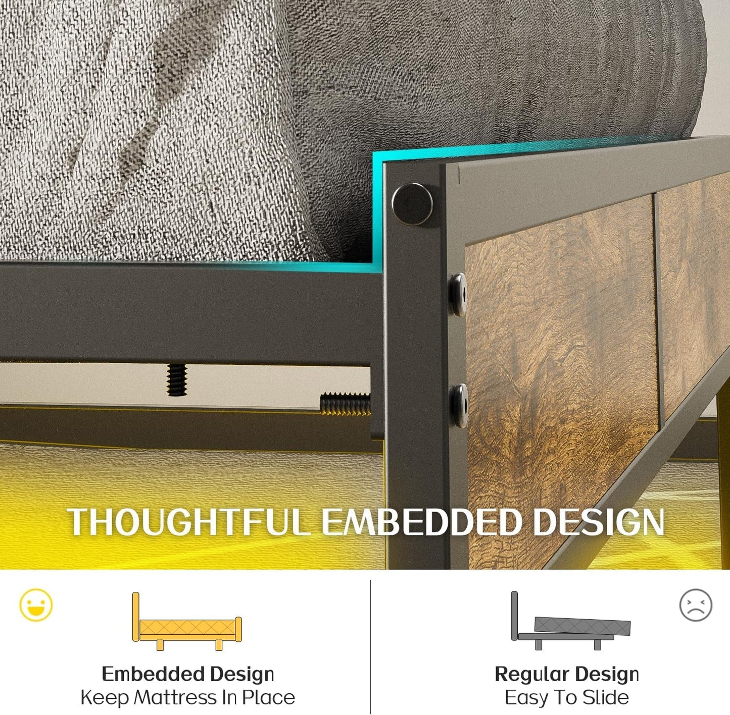 Queen Bed Frame With USB Charging LED Illumination ShipItFurniture