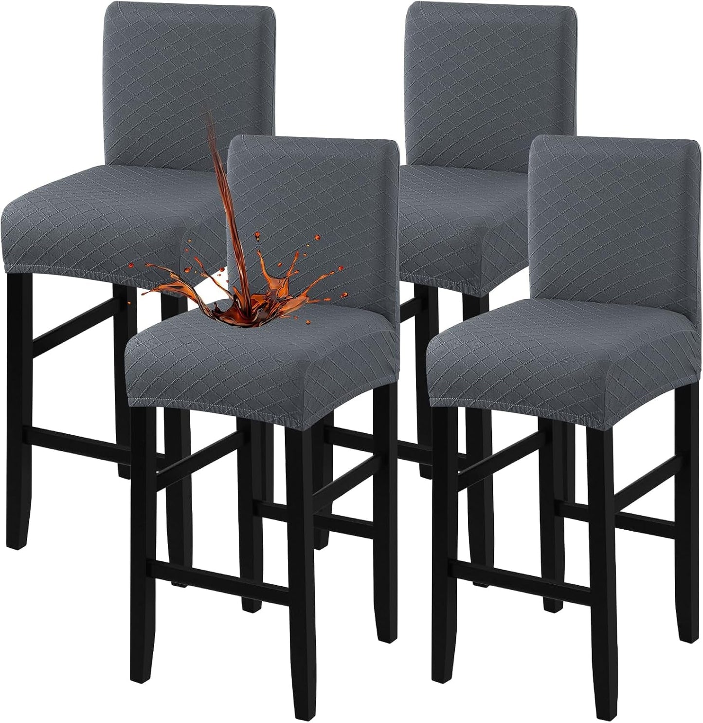Waterproof Bar Stool Covers 4 PCS, Stretch Pub Stool Chair Slipcover Counter Stool Cover Bar Stool Slipcovers with Backs Removable Washable for Kitchen, Dining Room (Grey, 4PCS) ShipItFurniture