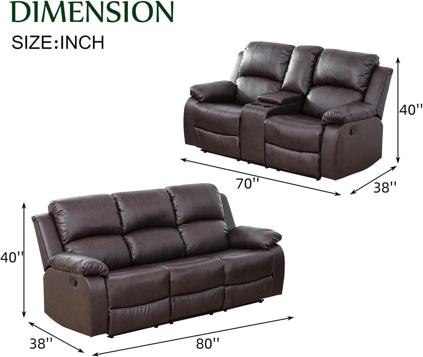 Brown Recliner Sofa With Pull Down Table Two Piece Set ShipItFurniture
