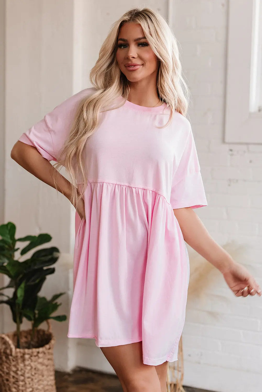 Estella Pocketed Raw Edge Babydoll Dress Threaded Pear