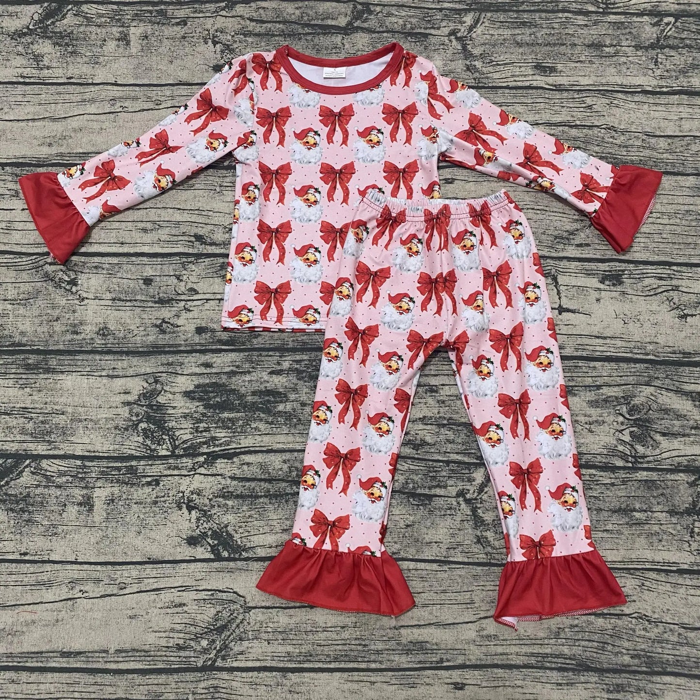 Red Santa Bows pj set Leopardbaby Boutique