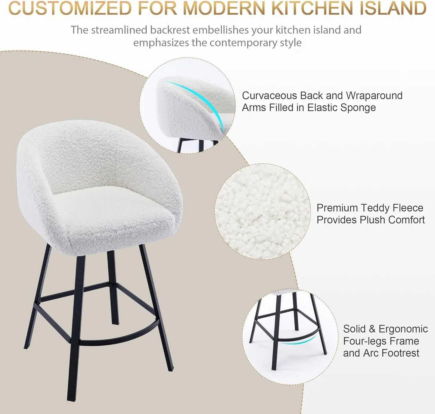 26 Inch Swivel Counter Stool White Sherpa Upholstered Bar Stool For Kitchen Counter - Get it from Bo