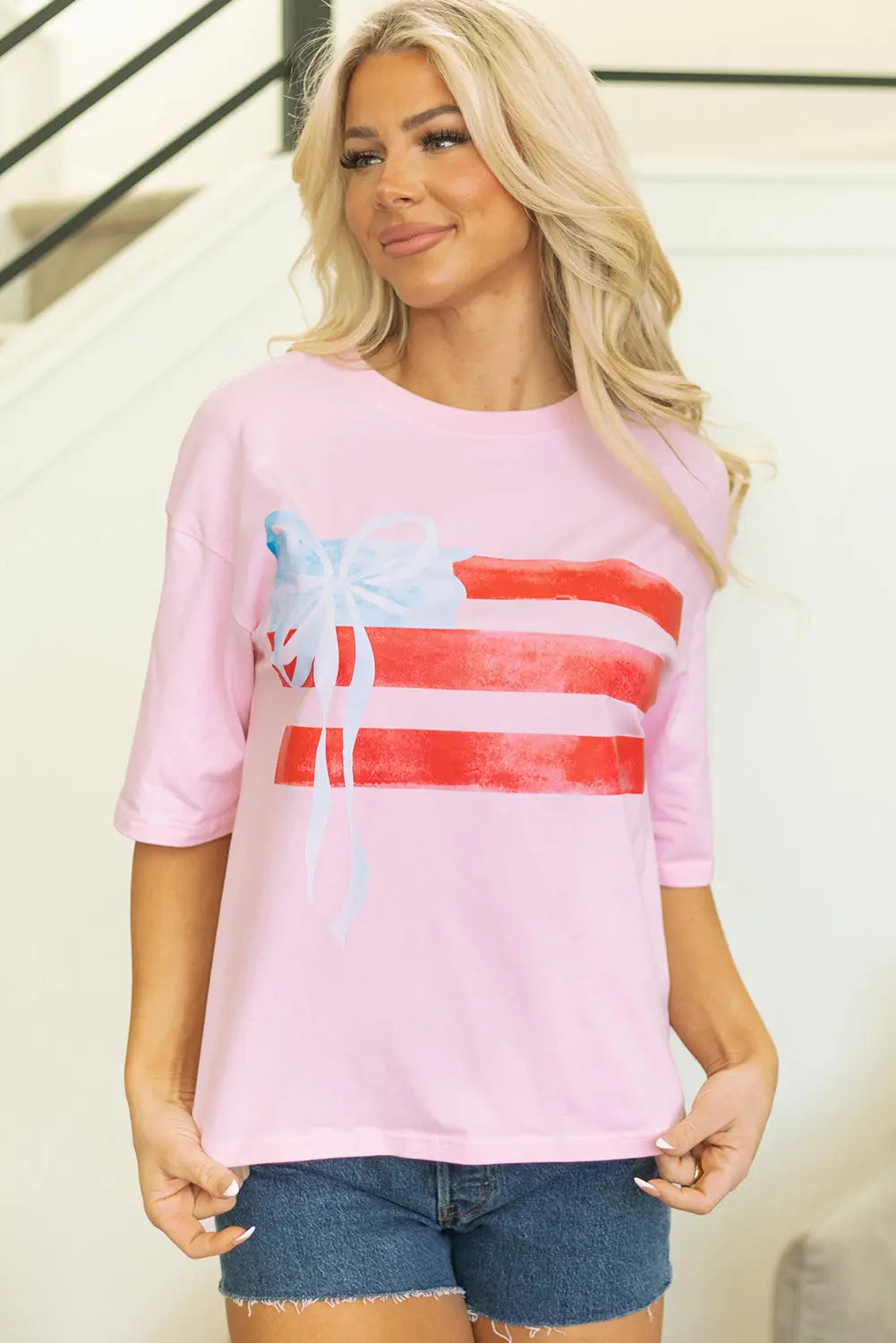 Pink Bow Flag Tee Threaded Pear
