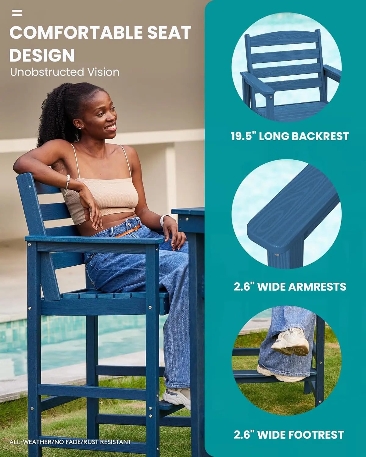 Adirondack Outdoor Bar Table And Chairs Set Blue-4