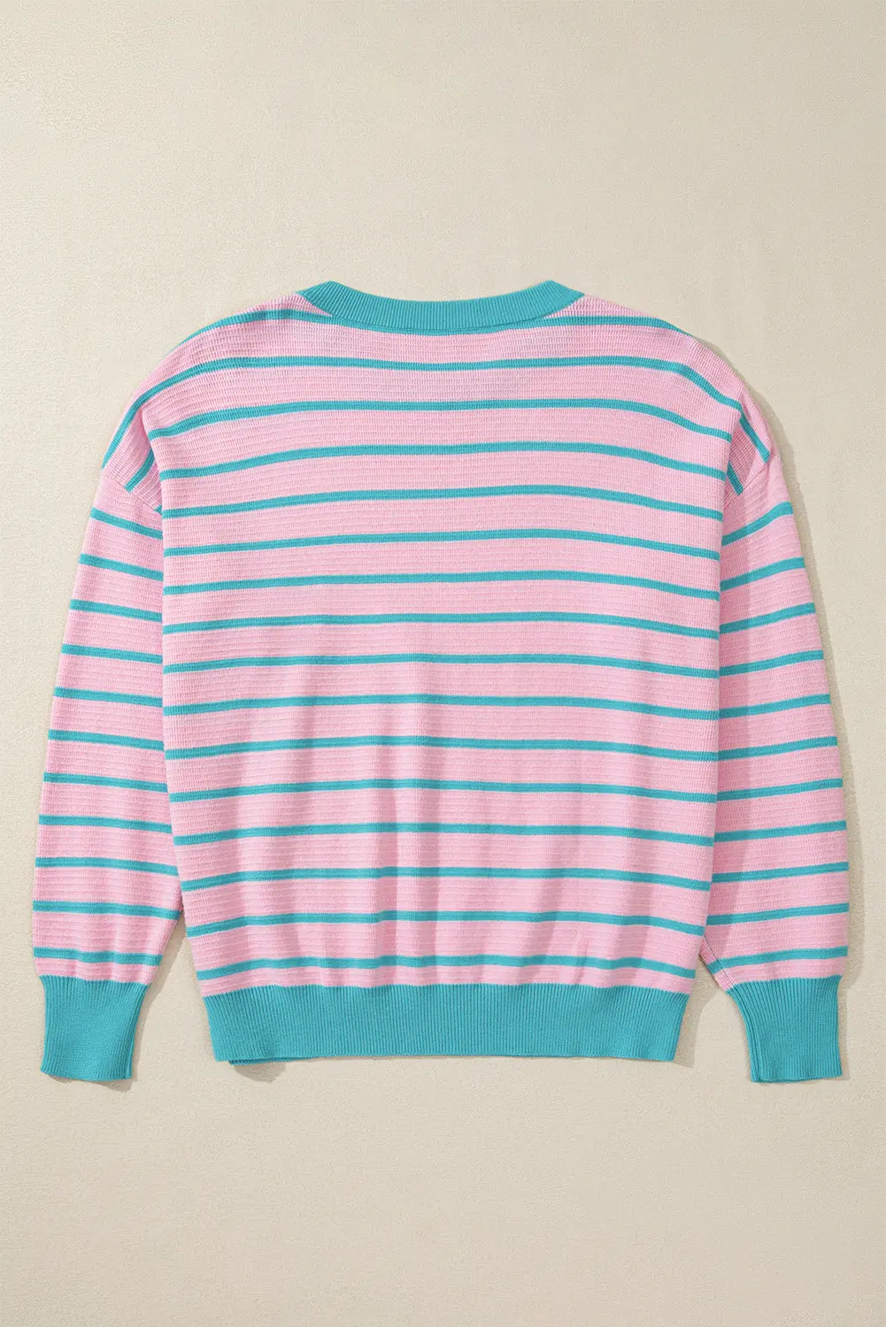 Briar Stripe Trimmed Round Neck Loose Sweater Threaded Pear
