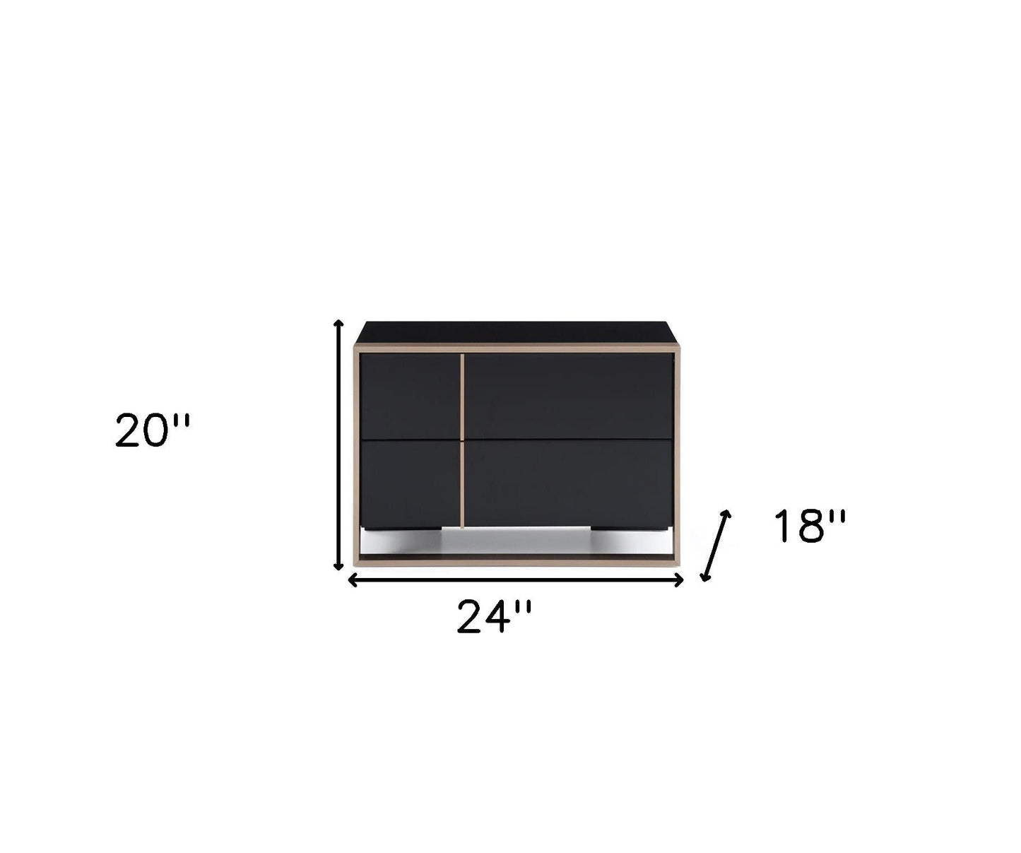 20" Black Wood Two Drawer Nightstand Homeroots