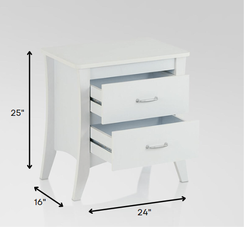25" White Wood Two Drawer Nightstand Homeroots