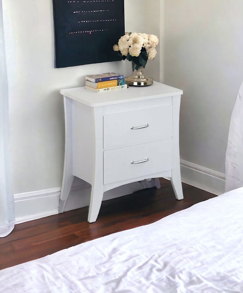 25" White Wood Two Drawer Nightstand Homeroots