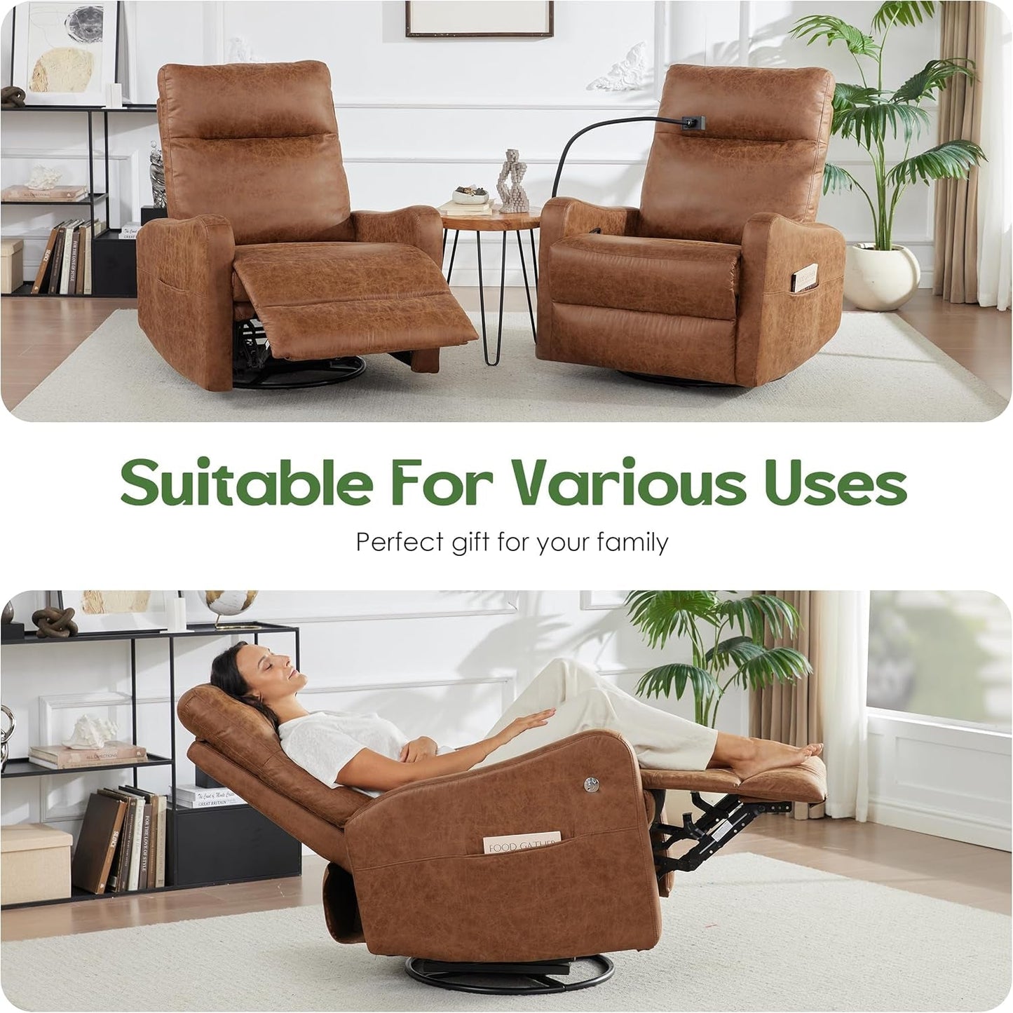 Oversized Brown Leather Recliner With Phone Holder ShipItFurniture