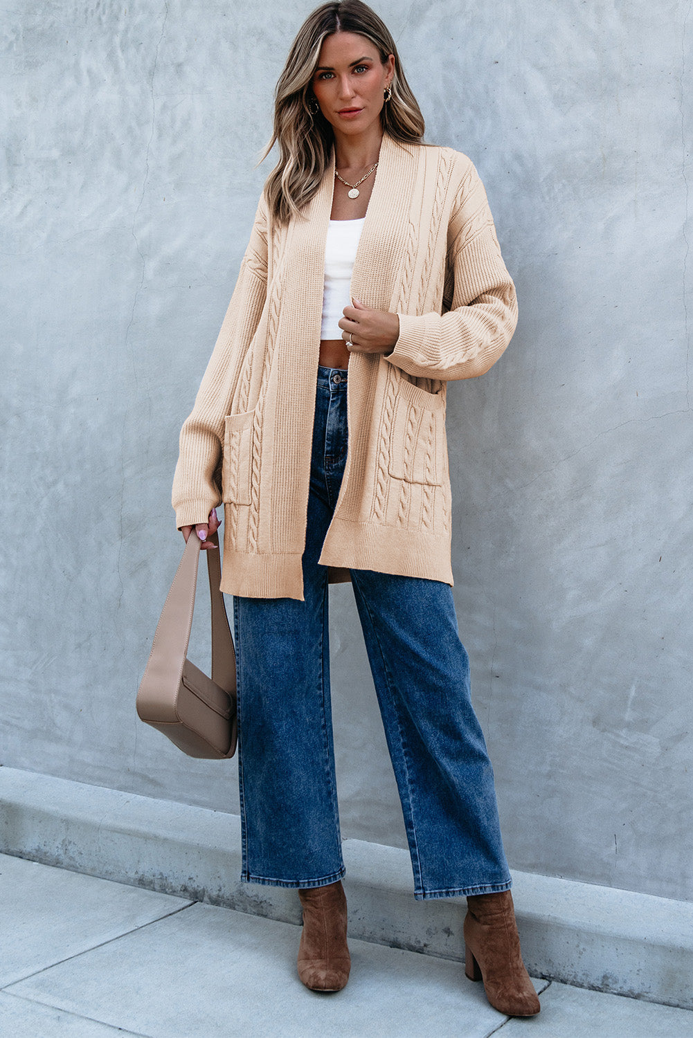 Jade Oversize Chunky Cable Knit Midi-length Cardigan Threaded Pear