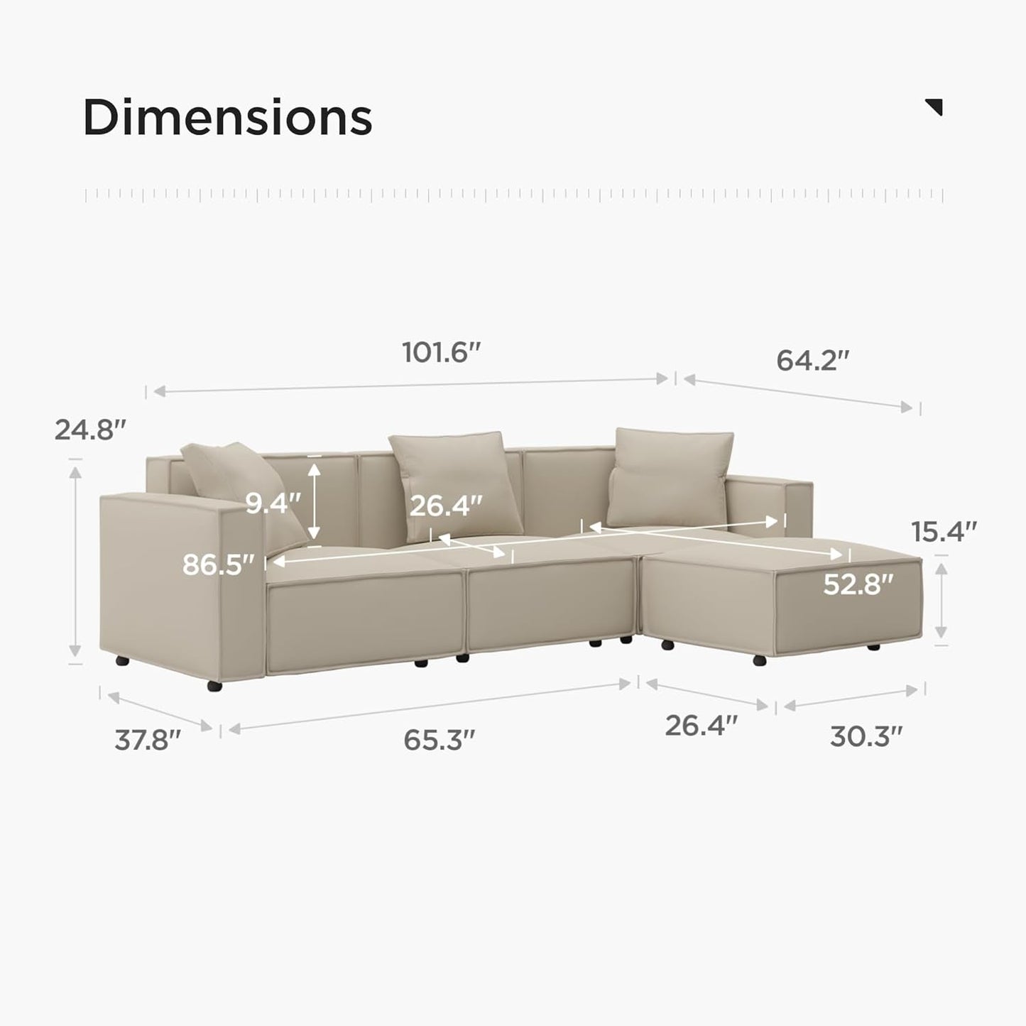 Cream Modular Sectional Sofa Set With Ottoman And Chaise ShipItFurniture
