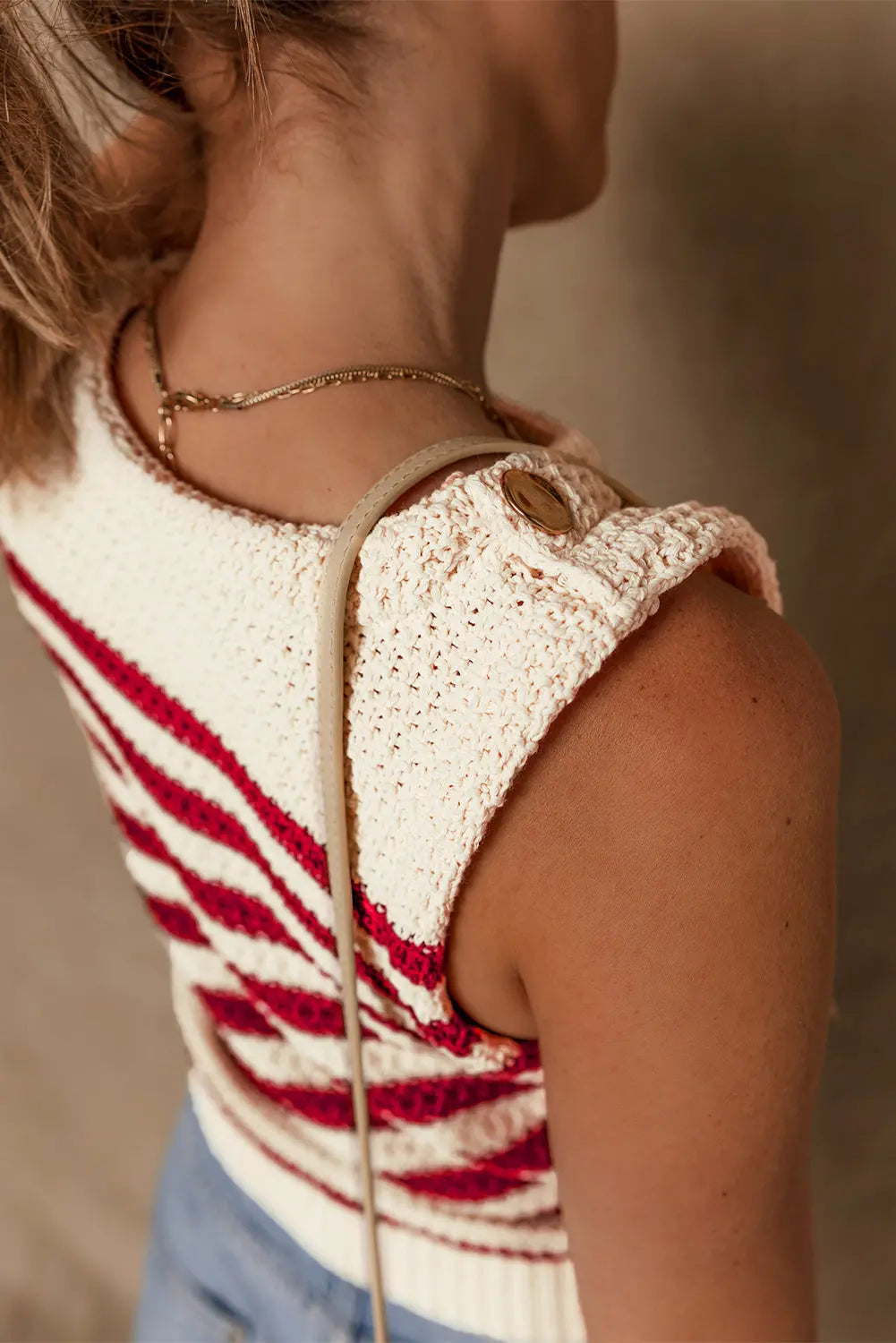Robin Textured Knit Ribbed Hem Sweater Tank Top Threaded Pear