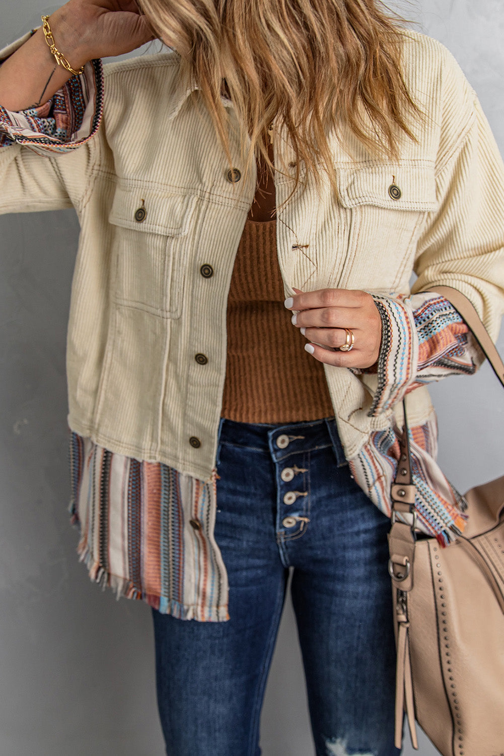 Lyla Button Up Corduroy Jacket Threaded Pear